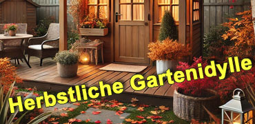 Herbstliche Gartenidylle: Kompaktes Gartenhaus in herbstlichem Ambiente